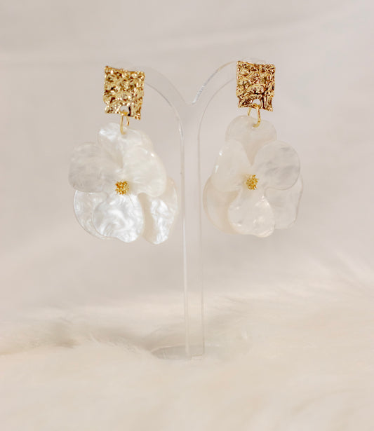 Beige Classic Style Flower Stoving Varnish Copper Drop Earrings.