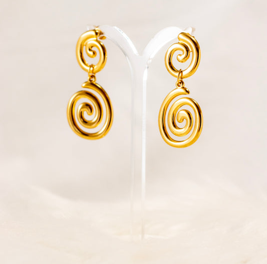 Stainless Steel 18K Gold Plated Spiral Polishing Plating Drop Earrings.