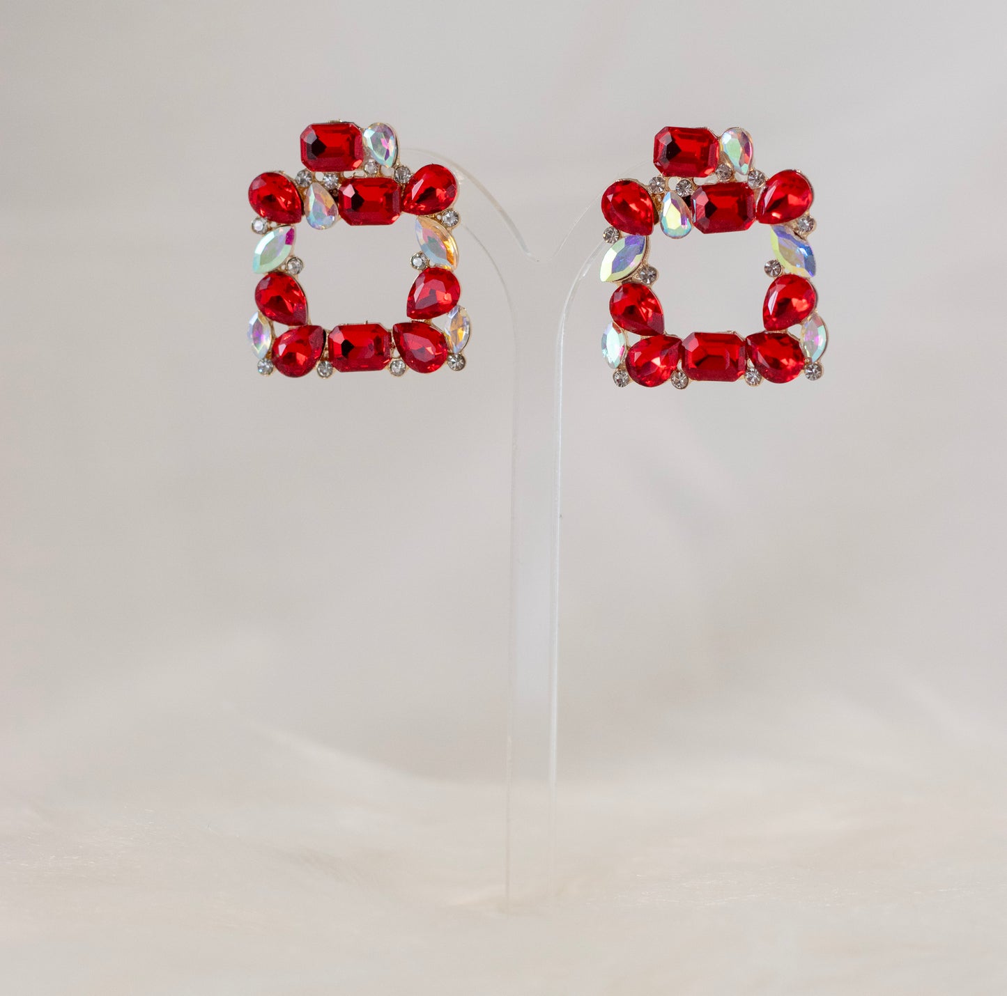 Red Bohemian Square Alloy Plating Glass Stud Earrings