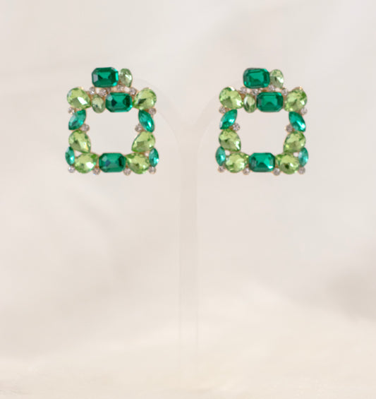 Green Bohemian Square Alloy Plating Glass Stud Earrings