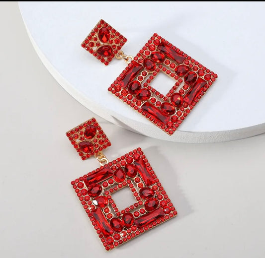 Holiday Glam Red Rhinestone Earrings