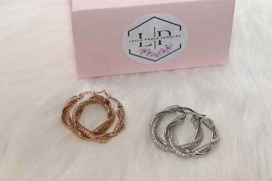Majestic Marvel Gold Plated Stainless Steel Twisted Double Hoop Earrings.