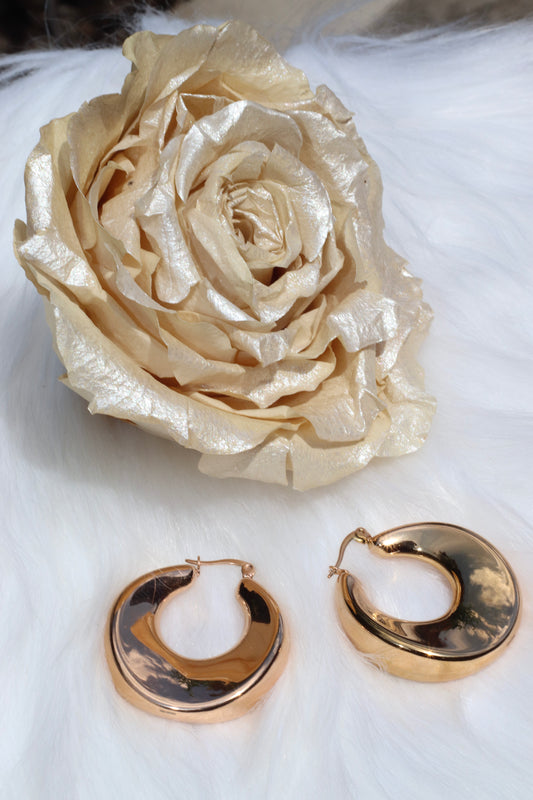 Chunky Rose Tube Hoop Stainless Steel Earrings.