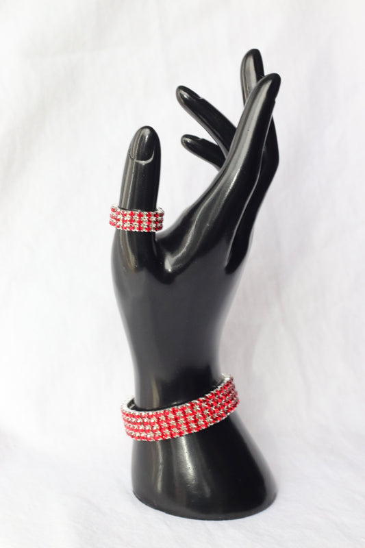 Alloy Stretch Red Bracelet and One Size fits all Ring Set.