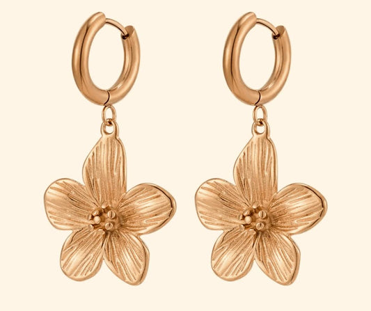 Petal Touch Stainless Steel 18K Gold Plated Drop Earrings.