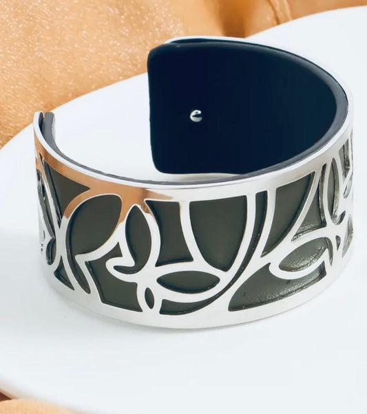 True Touch  Black Leather Iron Bangle.
