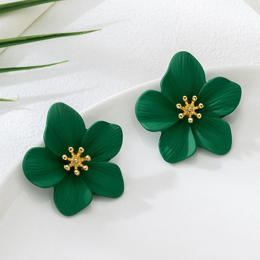 Petal Kiss Green Rose Earrings