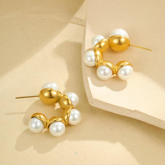 Pearl Whisper 18K Gold Plated Hoop Earrings.