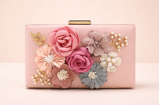 Soft Petal Sparkling Clutch Floral Pink Purse