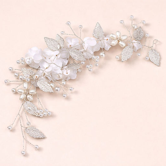 White Flowers Hairpiece With Rhinestone