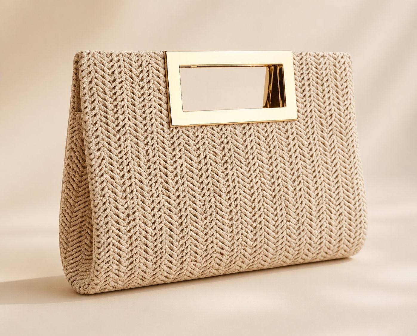 Soft Beige Elegant Striped Woven Clutch