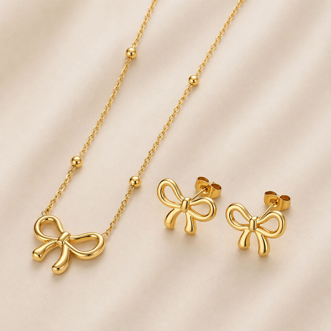 Bow Knot 18K Gold Plated Earrings and Necklace Set