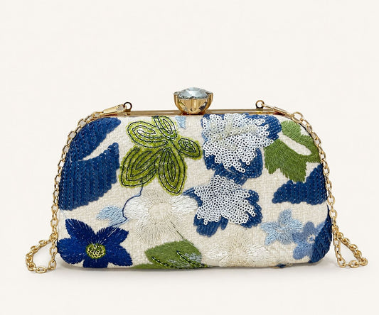 Champagne Bloom Clutch Sequin Embroidered Flower Purse