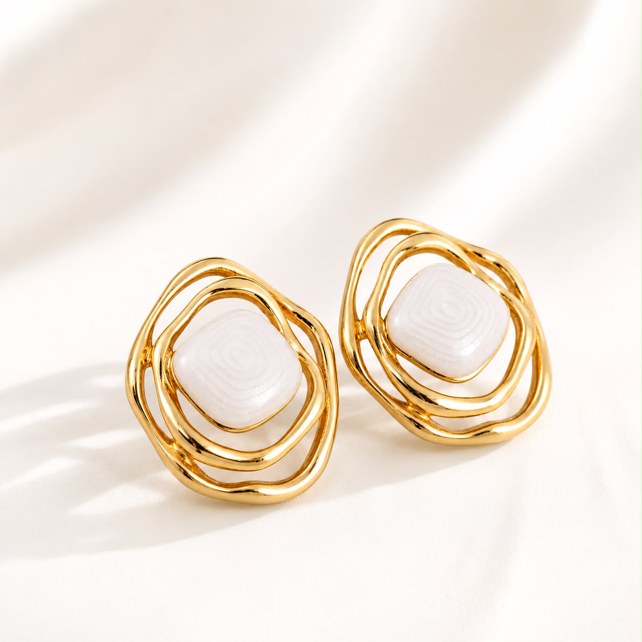 Mercedes Stainless Steel White Stud Earrings
