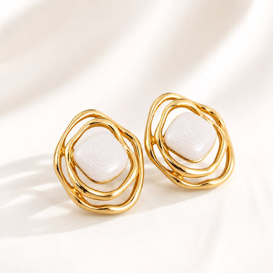Mercedes Stainless Steel White Stud Earrings
