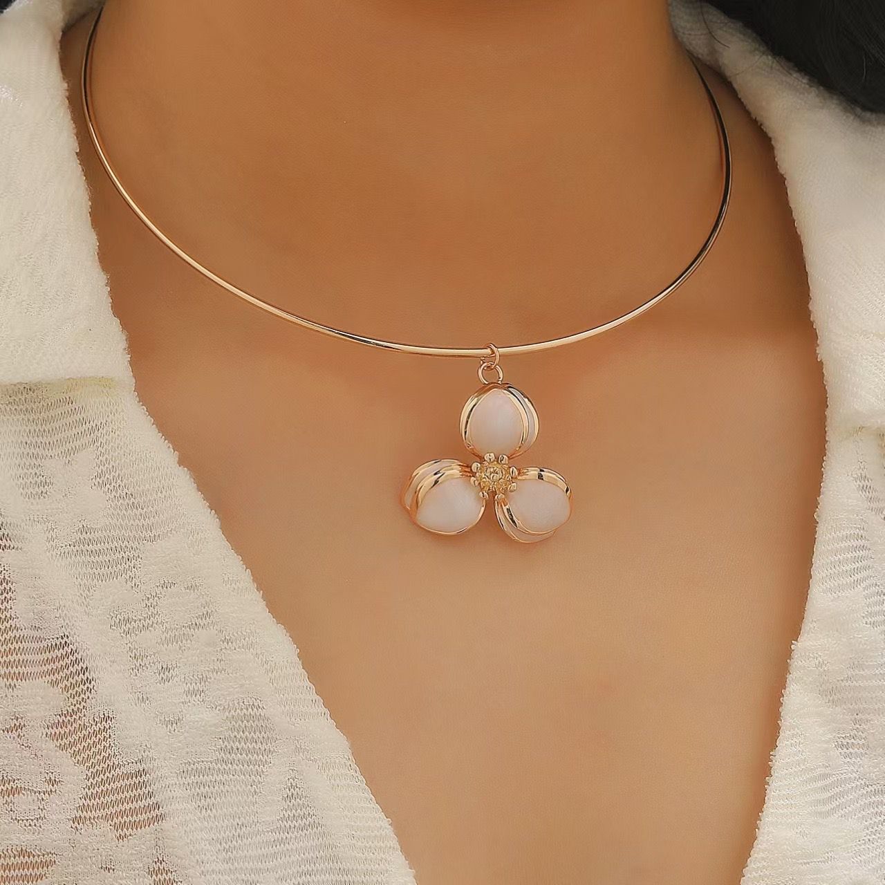 Ivory Blossom 18K Gold Plated Necklace and Earrings Set