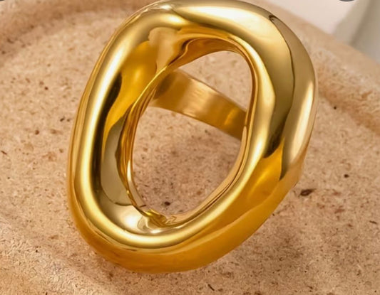 Asymmetrical Stainless Steel 18K Gold Plated Ring