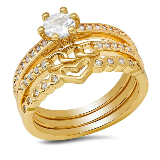 Naty's 18k Gold Plated Simulated  Diamonds Stackable 3pc Ring Set