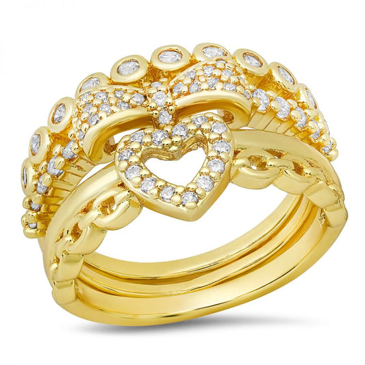 Eterna Union 18k Gold Plated Simulated Diamonds Stackable 3 Pcs  Ring Set