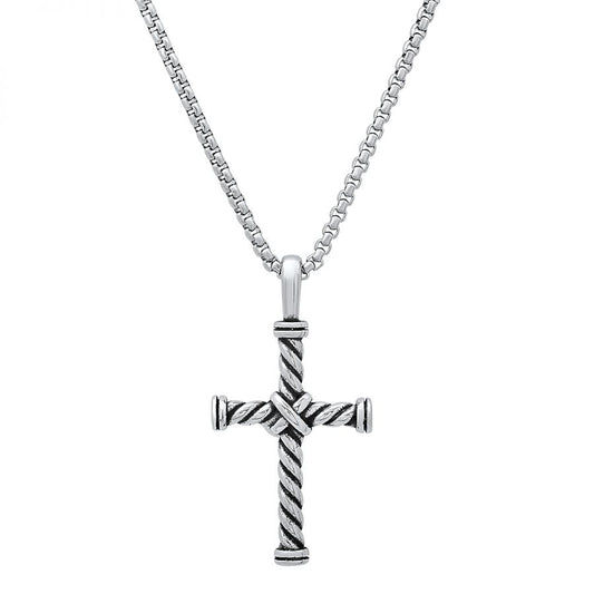 Men's The Archer Stainless Steel Twisted Cable Cross Pendant Necklace