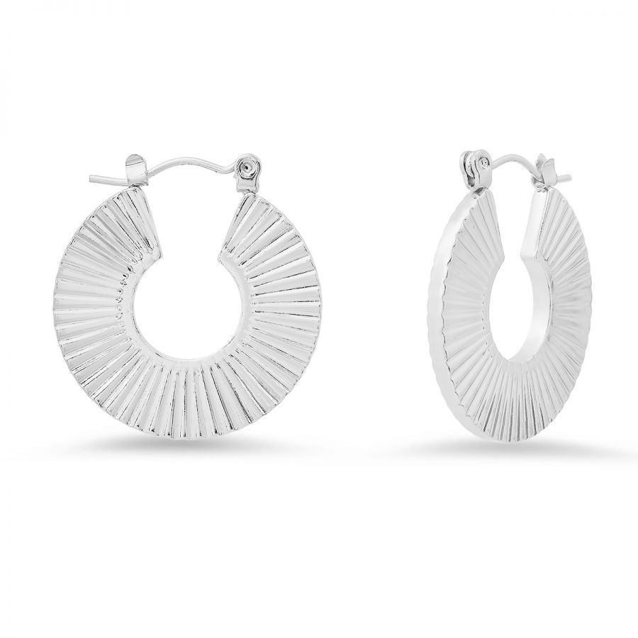 Stainless Steel Silver Thick Fossil Hoop Earrings.