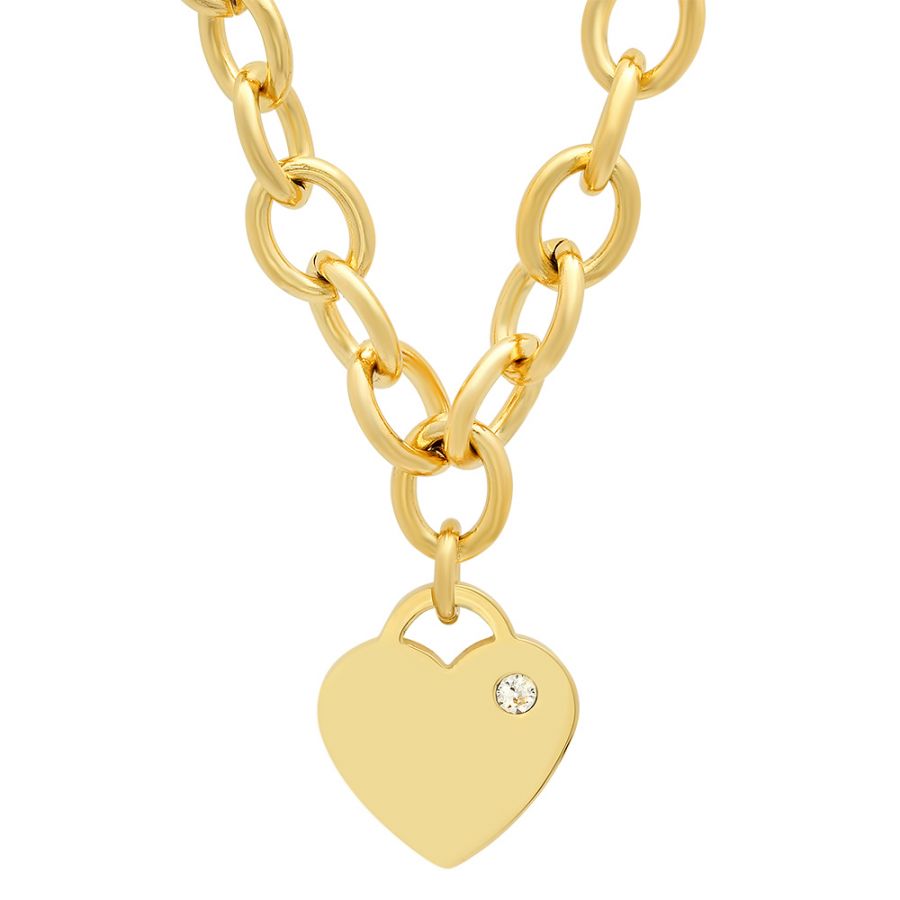 Nura's Gold Plated 18K Stainless Steel Round Link Chain With Heart Shaped  Pendant Necklace