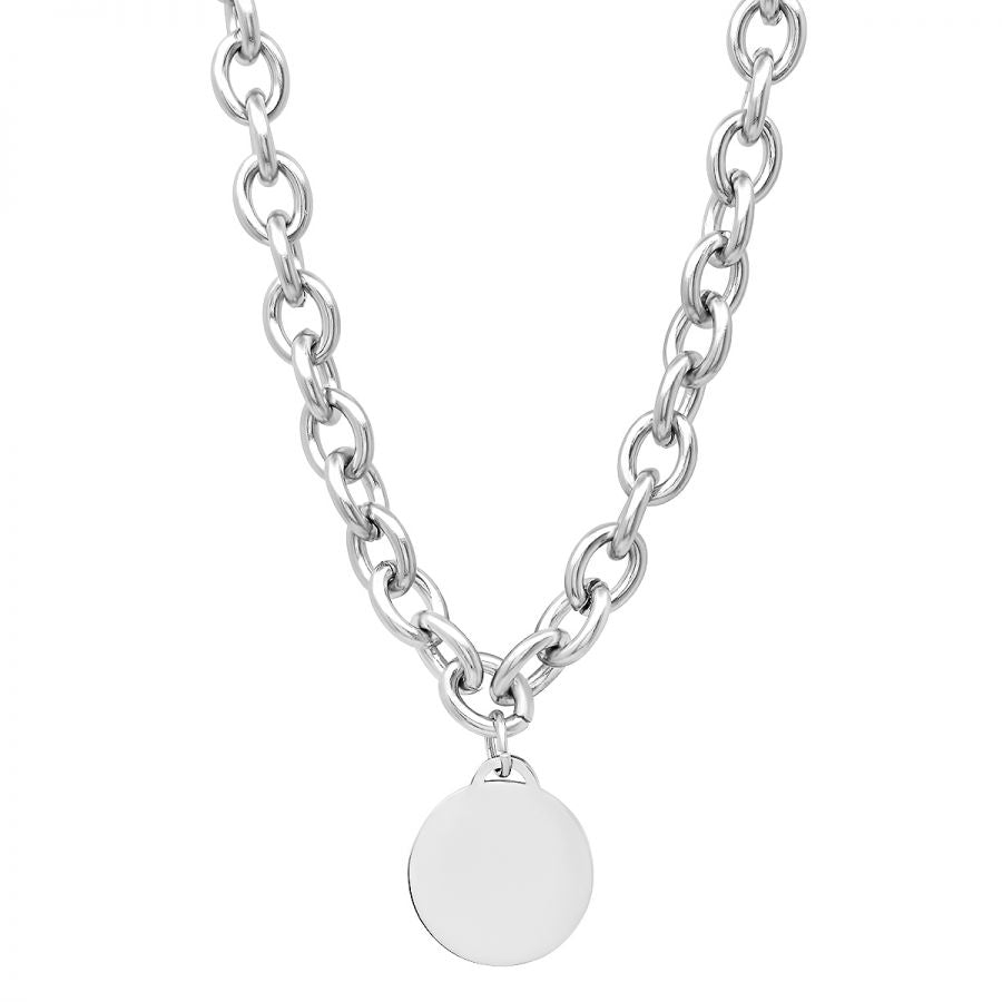 Crimson Tide Stainless Steel Chain Link With Round Charm Necklace