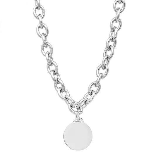 Crimson Tide Stainless Steel Chain Link With Round Charm Necklace