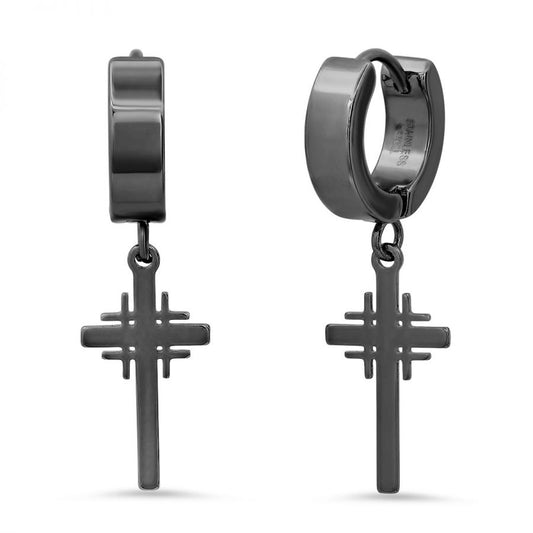 Void Stainless Steel Dangle Cross Huggies Earrings