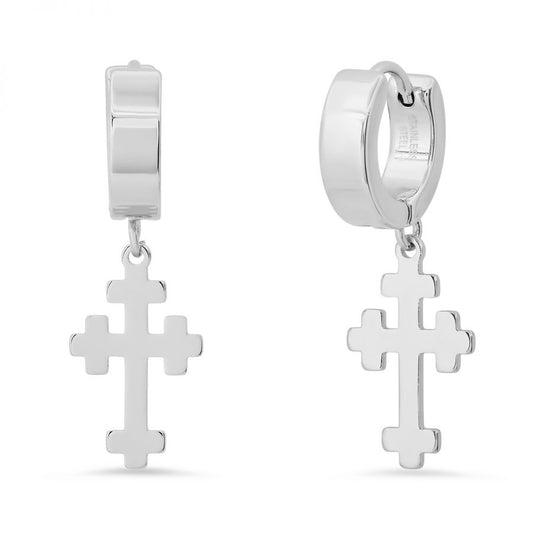 For Every Soul Stainless Steel dangle Cross Huggies Earrings
