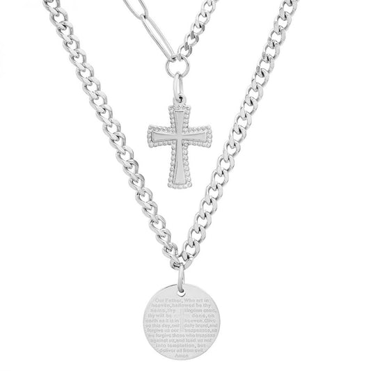 "Our Father "Prayer and Cross Stainless Steel Necklace