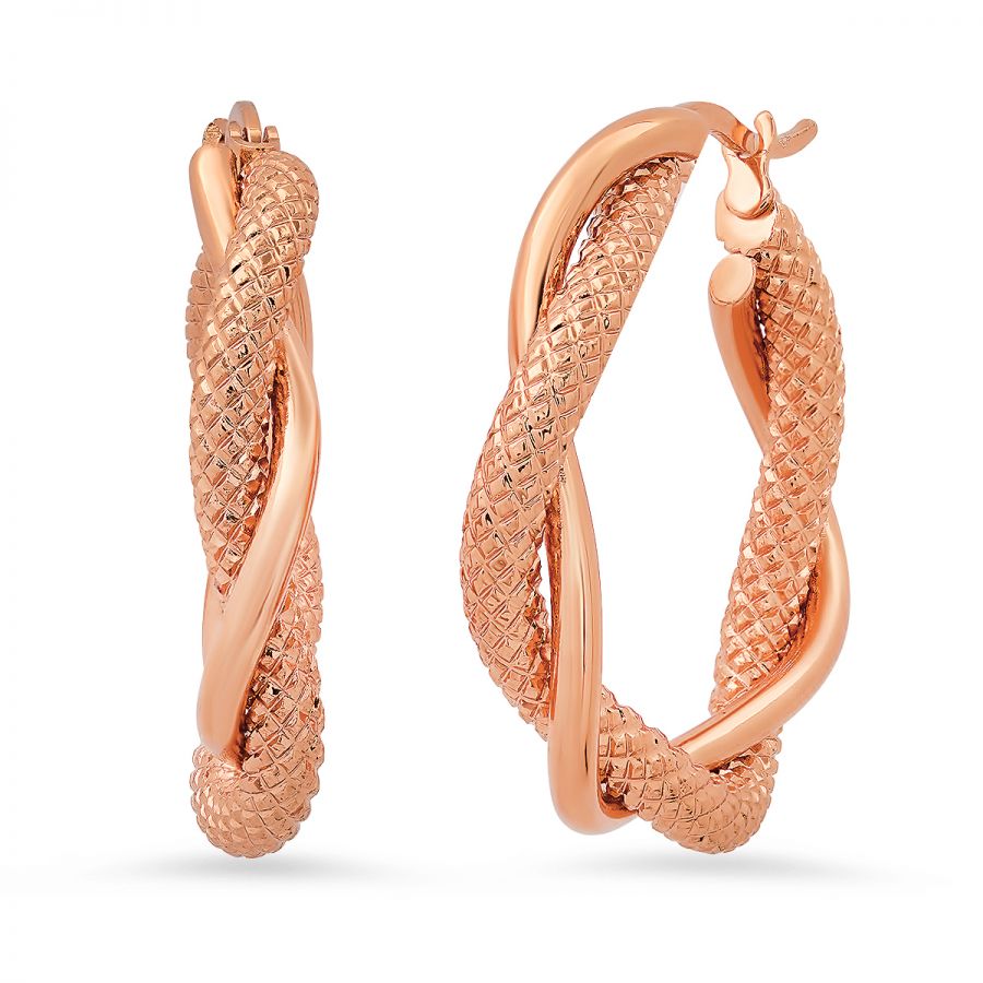 Majestic Marvel Rose Stainless Steel Twisted Double Hoop Earrings.