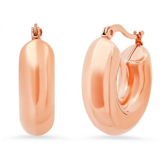 Amore 18k Rose Gold Plated Stainless Steel Small Chunky Hoop Earrings