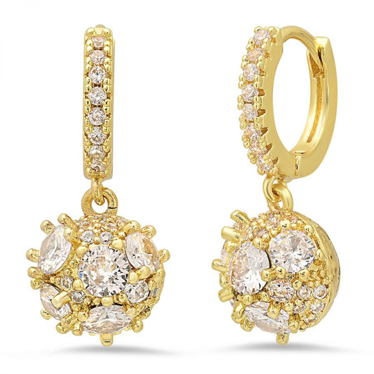 Fire Ball Dangle Gold Plated 18K Drop Huggies Earrings