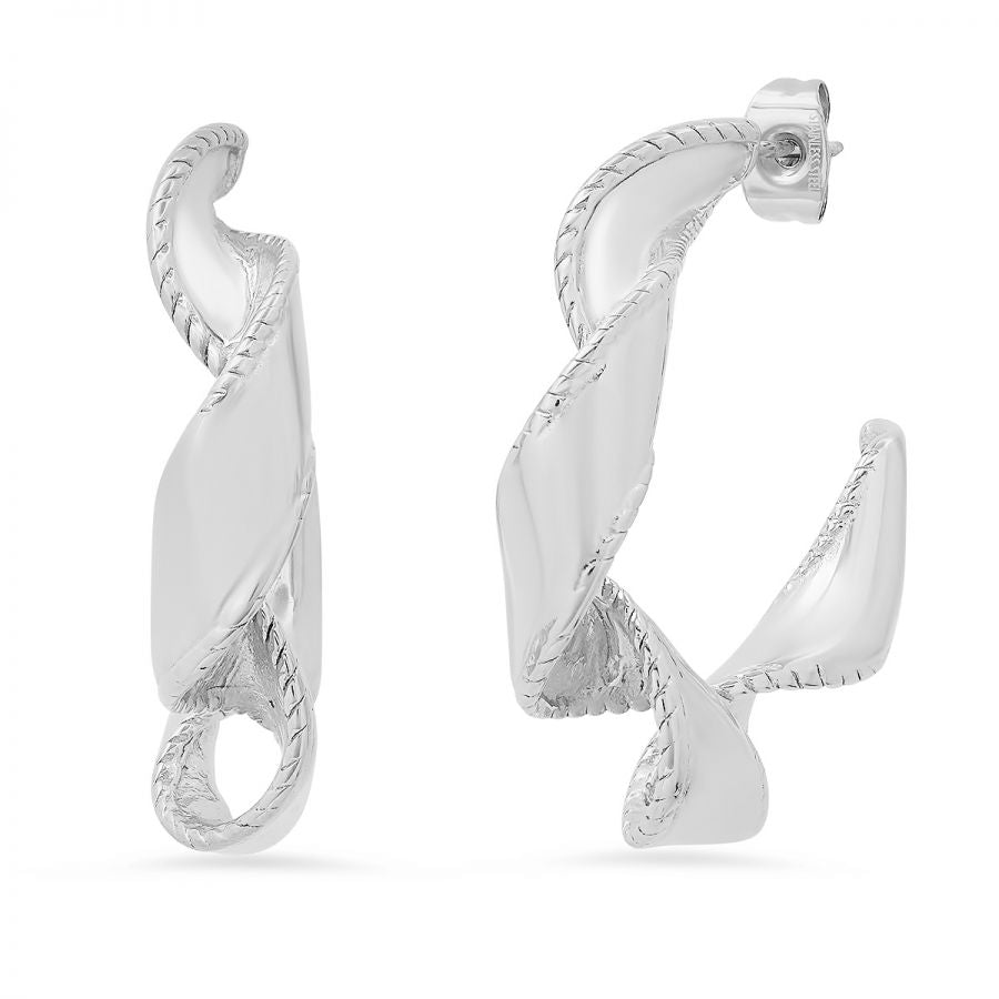 Ribbon Twist Stainless Steel Hoop Earrings.