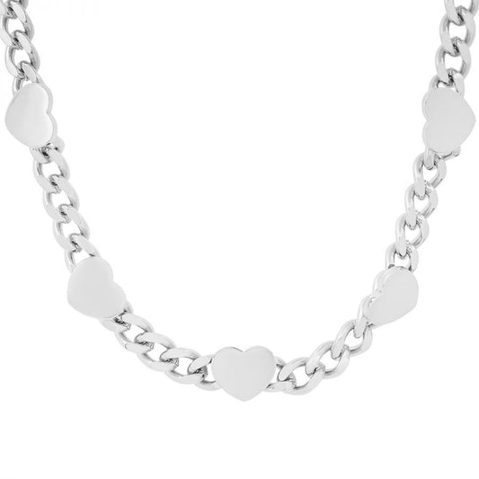 Cuban Heart Link Stainless Steel Silver Necklace