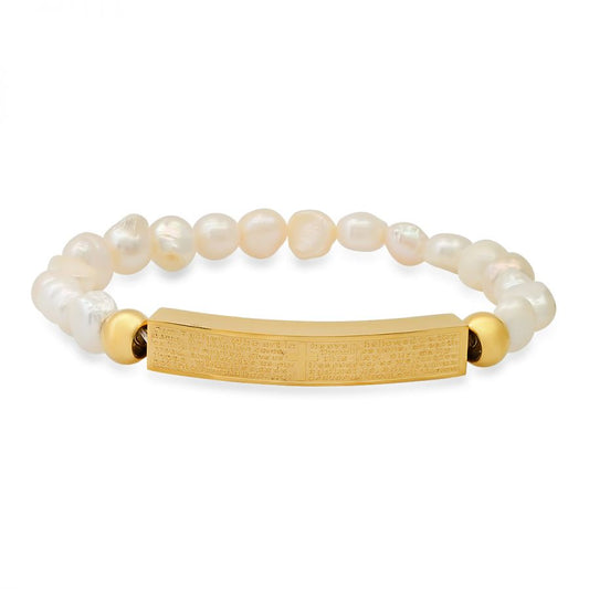 Julia's Gold Plated 18K Stainless Steel  Pearls Prayer Bracelet.