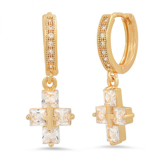 Incanto 18K Gold Plated Brass Simulated Diamonds Huggie Earrings.