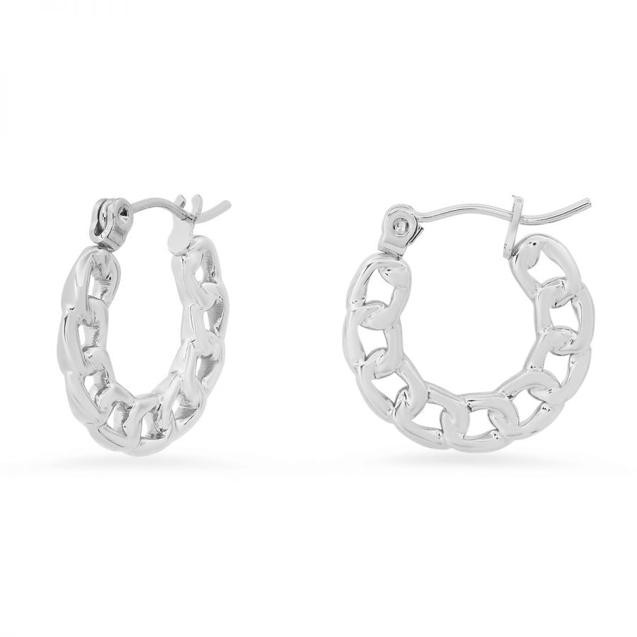 Vibe Cord Stainless Steel Cuban Link Chain Hoop Earrings
