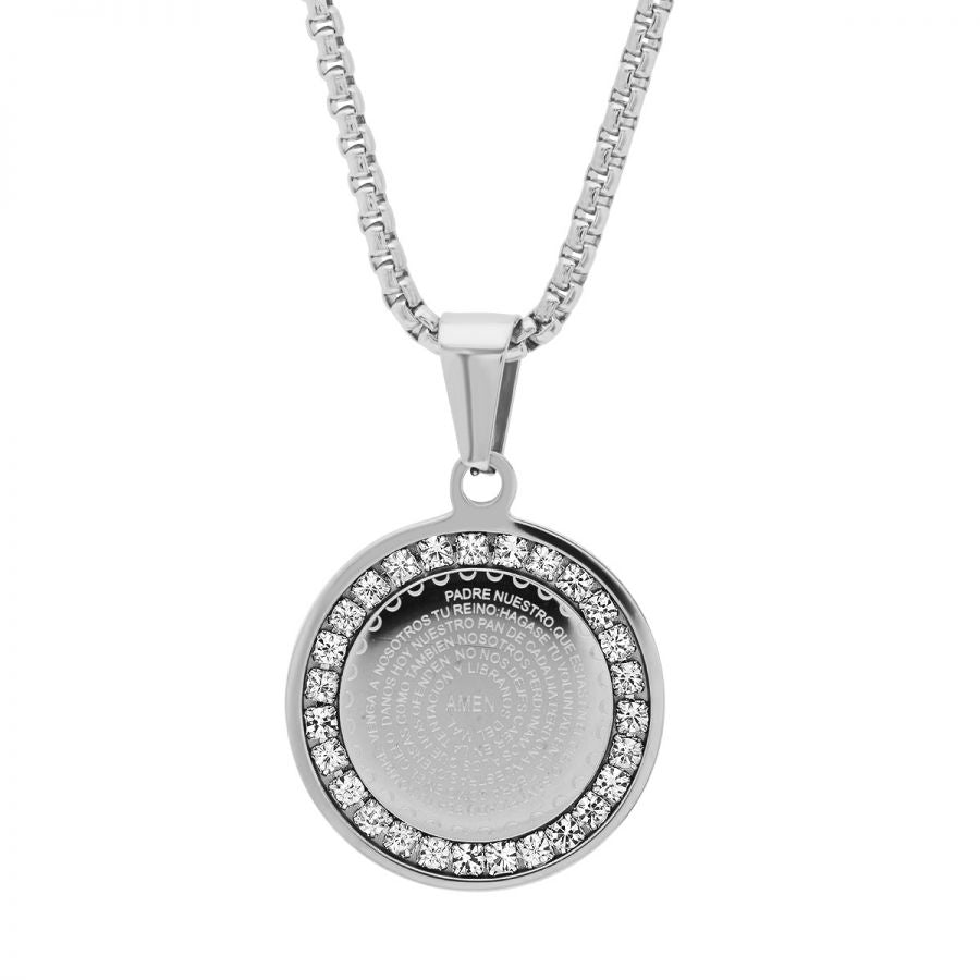 Our Father Prayer Round Stainless Steel Reversible Necklace