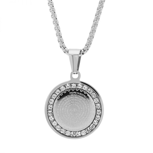 Our Father Prayer Round Stainless Steel Reversible Necklace