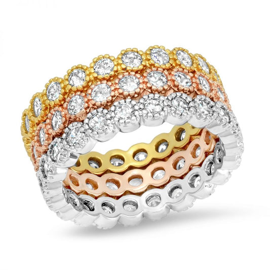 Divine Amethyst  Brass Stainless Steel Set of 3 Stackable Ring.