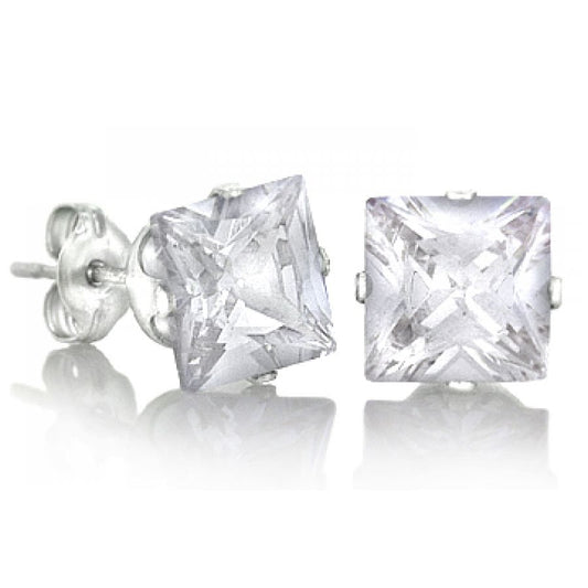 Men's Stainless Steel Simulated Square Diamond Stud Earrings